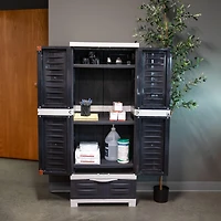 Versatile Storage Cabinet with 3 Adjustable Shelves and Lockable Doors - Charcoal w/ Gray Trim - 57.5"