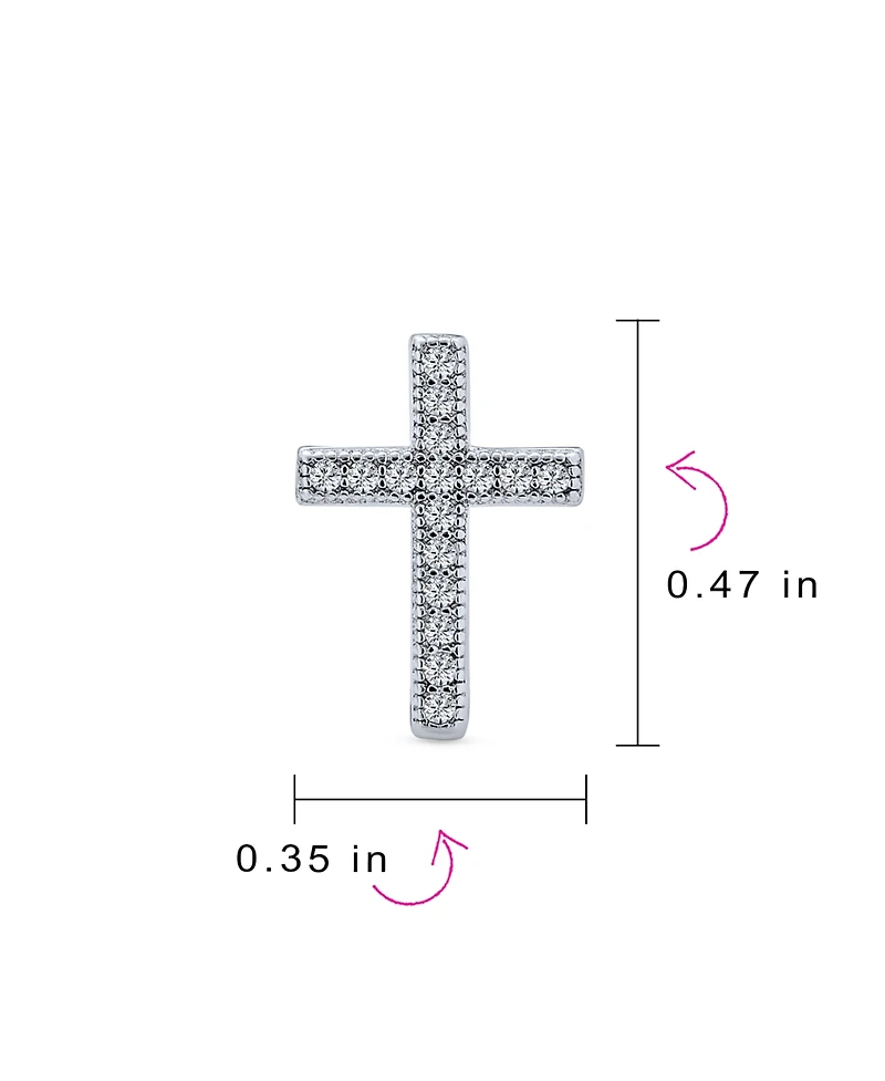 Bling Jewelry Traditional Religious Cz Stud Earrings, Micro Pave Cross, Sterling Silver Cubic Zirconia