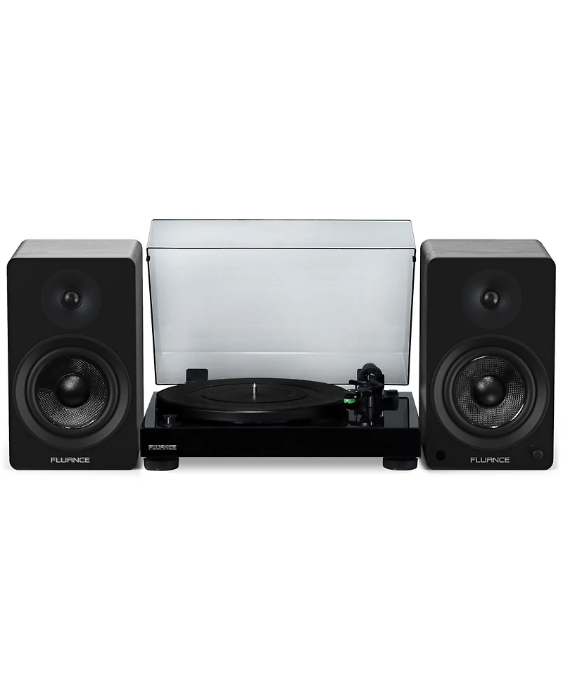 Fluance RT81 Elite High Fidelity Vinyl Turntable (Piano Black), Ai61 Powered 6.5" Stereo Bookshelf Speakers (Black Ash), Diamond Stylus, Belt Dri