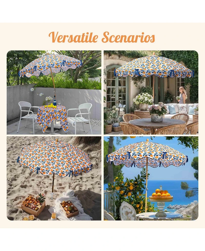 LAGarden Our Beach Portable Umbrella for Sand Beech Wood Pole Carry Bag with Printed Lemon Tree Cute Garden Parasol