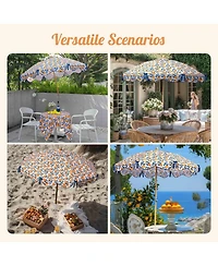 LAGarden Our Beach Portable Umbrella for Sand Beech Wood Pole Carry Bag with Printed Lemon Tree Cute Garden Parasol