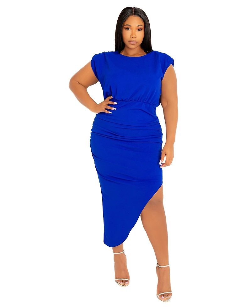 Buxom Couture Plus Sleeveless Asymmetrical Ruched Dress