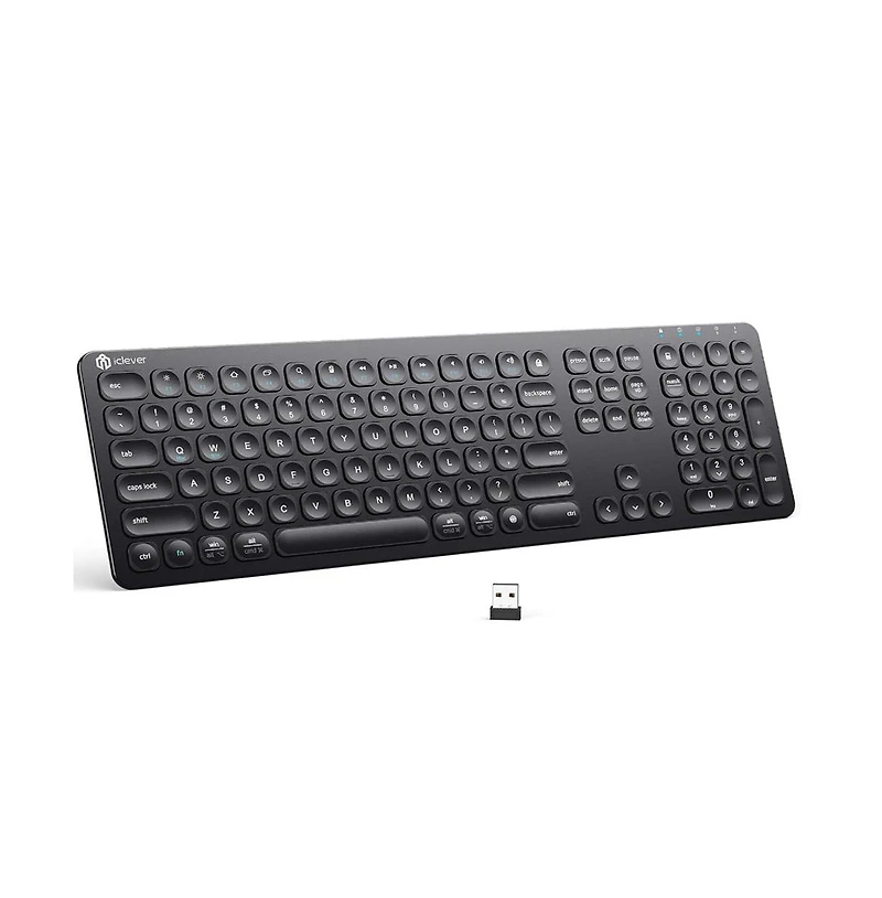 GKA38B Rechargeable Wireless Keyboard, 2.4G Full Size, Black
