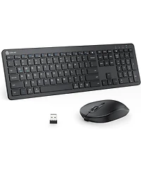 Wireless Keyboard and Mouse, GK08 White Keyboard Mouse Combo, Ergonomic, Quiet, Full Size Design with Number Pad