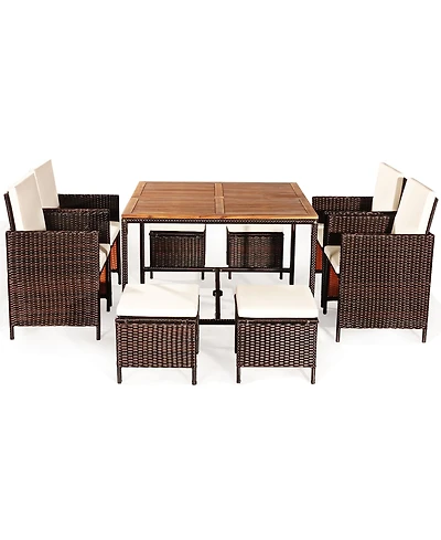 Gymax 9PCS Rattan Wicker Dining Set Patio Outdoor Furniture Set w/ Cushion