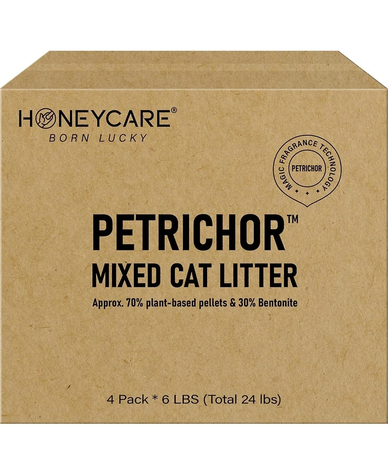 HoneyCare Petrichor Tofu Plant-Based Mixed Cat Litter Pellets with Bentonite, Low-Dust, Quick Clumping with Superior Odor Control, 48-lbs
