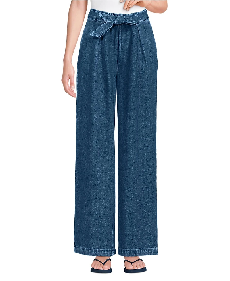Lands' End Women's High Ridge Twill Pull On Pleated Wide Leg Pants