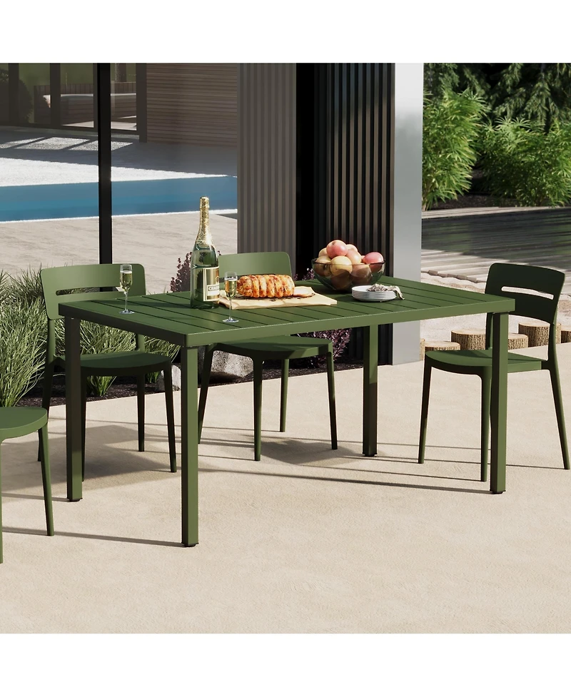 59" Iron Metal Outdoor Rectangular Patio Dining Table For 6