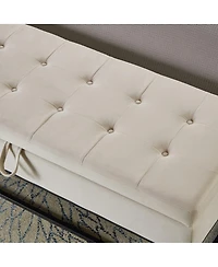 Upholstered Storage Bench with Metal Base Tufted Velvet Ottoman for Bedroom Living Room or Entryway Ideal Small Spaces Assembly Required-The Pop H