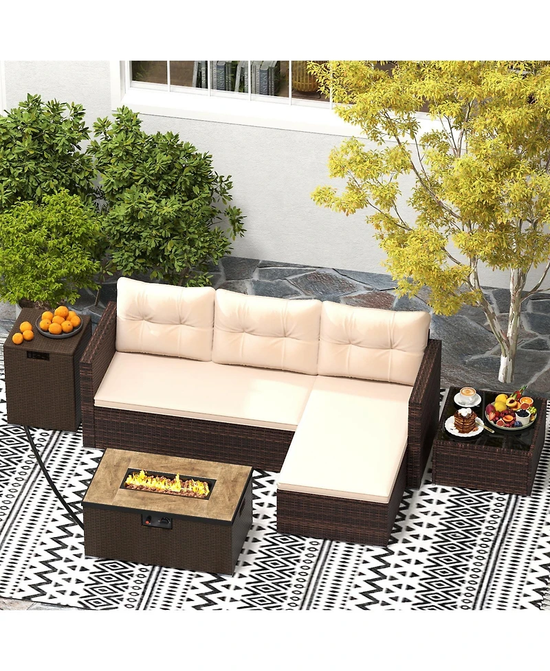 Gymax 4 Pcs Outdoor Furniture Set w/ 32'' Fire Pit Table & Propane Tank Cover