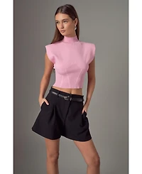 endless rose Women's Mock Neck Padded Knit Top