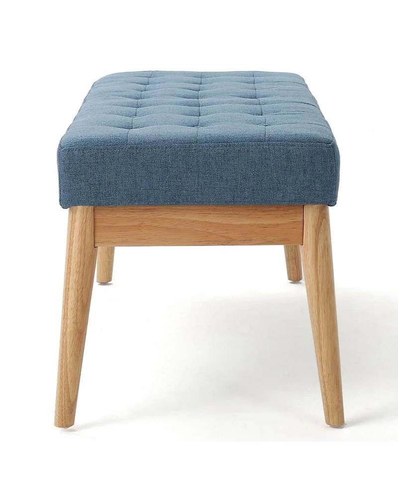 Mid Century Modern Upholstered Bench with Button Tufting and Birch Wood Legs for Dining Room, Hallway, or Office-The Pop Home