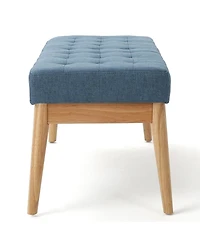 Mid Century Modern Upholstered Bench with Button Tufting and Birch Wood Legs for Dining Room, Hallway, or Office-The Pop Home