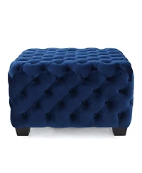 Velvet Upholstered Square Ottoman with Deep Button Tufting and Wood Legs for Living Room or Lounge Seating-The Pop Home