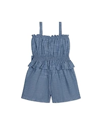 Hope & Henry Toddler Girls Sleeveless Smocked Waist Chambray Romper
