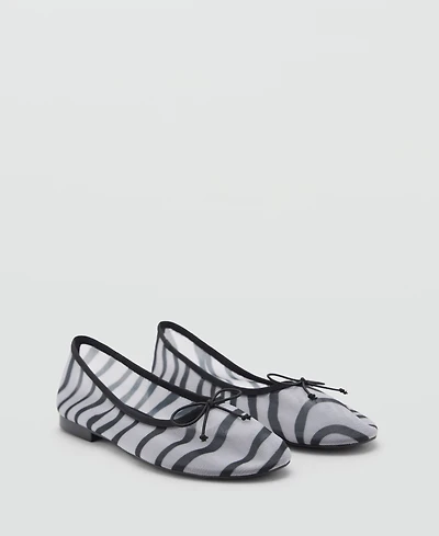 Mango Women's Animal Print Mesh Ballerina Flats