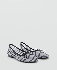 Mango Women's Animal Print Mesh Ballerina Flats