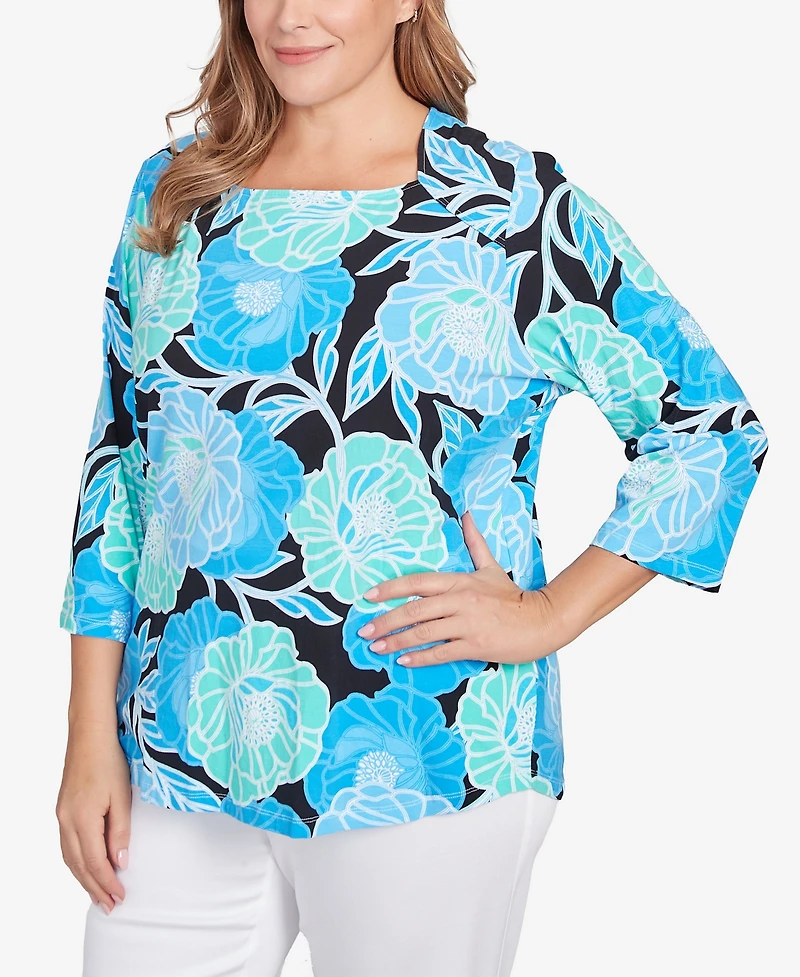 Ruby Rd. Plus Bold Poppies Envelope Neck Top