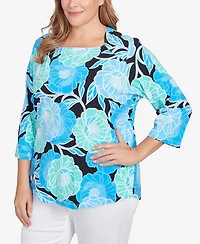 Ruby Rd. Plus Bold Poppies Envelope Neck Top