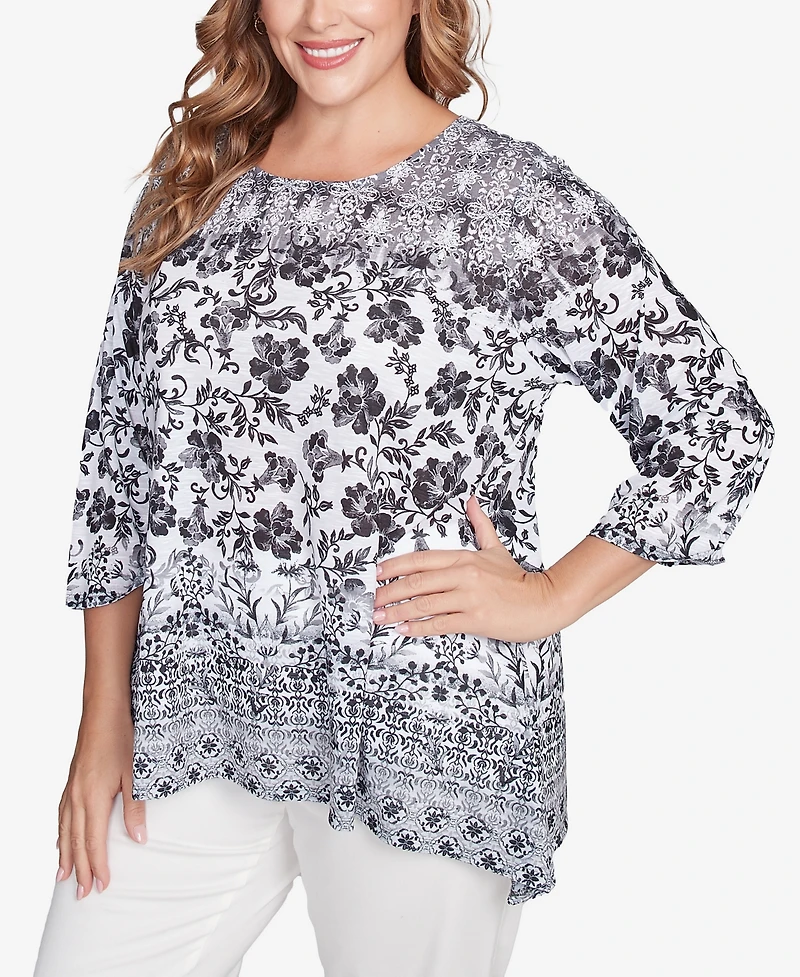 Ruby Rd. Plus Floral Ombre Border Sublimation Knit Top