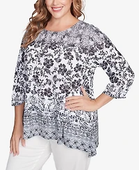 Ruby Rd. Plus Floral Ombre Border Sublimation Knit Top