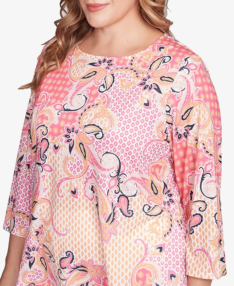 Ruby Rd. Plus Mixed Pattern Sublimation Knit Crew Neck Top