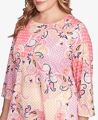 Ruby Rd. Plus Mixed Pattern Sublimation Knit Crew Neck Top