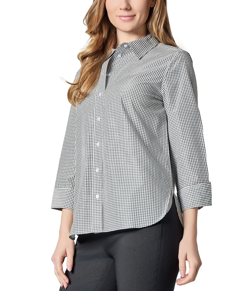 Kasper Women's Gingham Button-Front 2/3-Sleeve Shirt