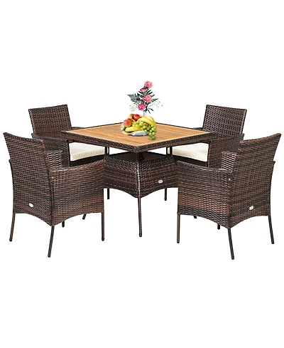 Gymax 5PCS Patio Dining Table & Chair Set Outdoor Furniture Set w/ 4 Seat Cushions