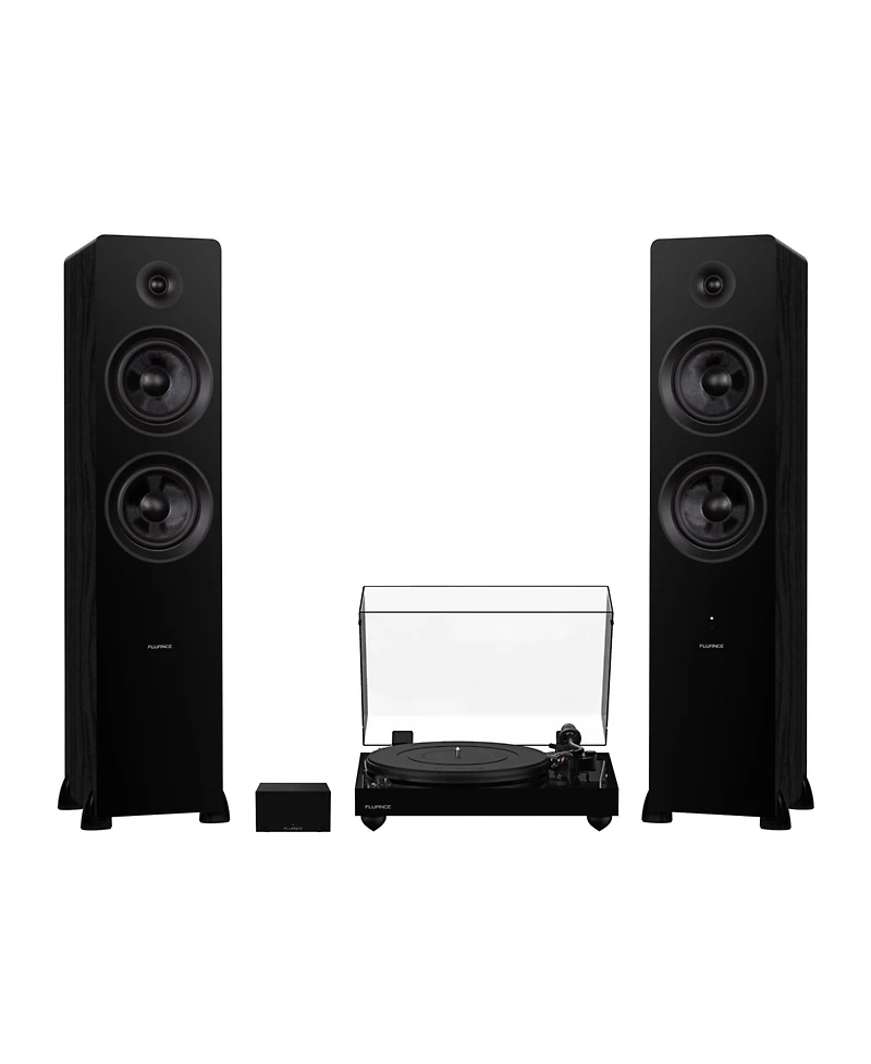 Fluance RT82 Reference High Fidelity Vinyl Turntable (Piano Black), PA10 Phono Preamp and Ai81 Powered Floorstanding Speakers (Black Ash), Ortofon OM1