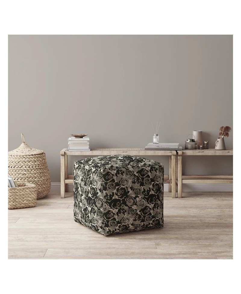 Canvas Pouf Ottoman with Floral Design – Decorative and Comfortable