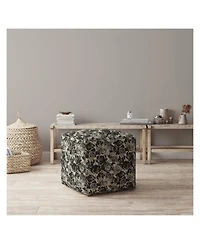 Canvas Pouf Ottoman with Floral Design – Decorative and Comfortable