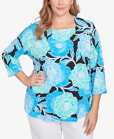 Ruby Rd. Plus Bold Poppies Envelope Neck Top
