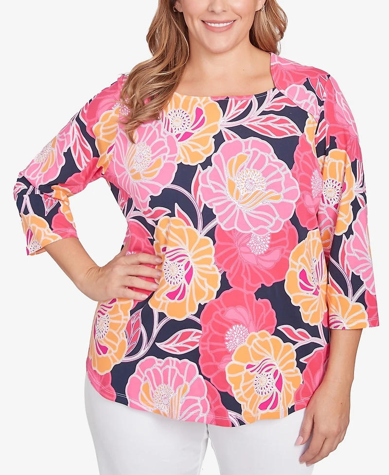 Ruby Rd. Plus Size Bold Poppies Envelope Neck Top
