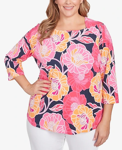 Ruby Rd. Plus Size Bold Poppies Envelope Neck Top
