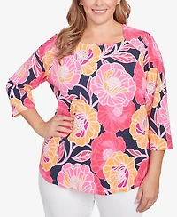 Ruby Rd. Plus Size Bold Poppies Envelope Neck Top