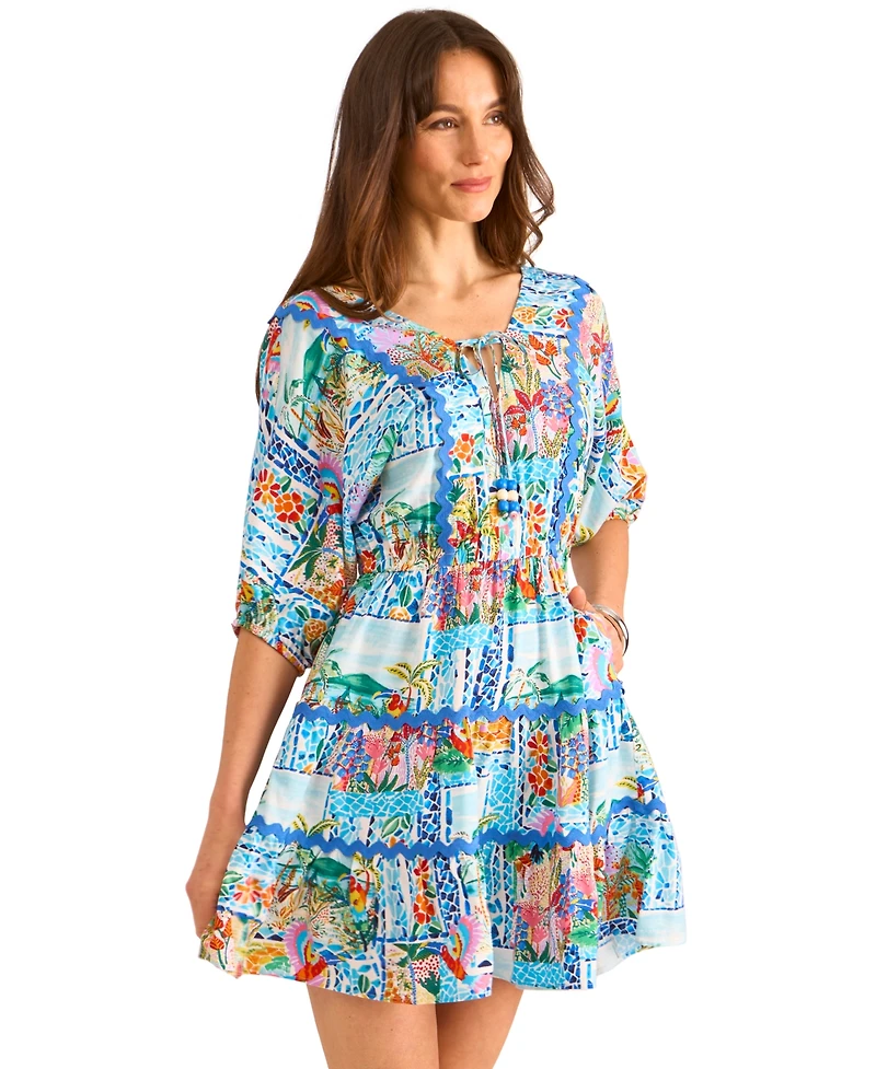 Vince Camuto Women's Tie-Neck Rickrack-Trim Tiered Dress