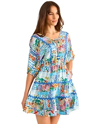 Vince Camuto Women's Tie-Neck Rickrack-Trim Tiered Dress