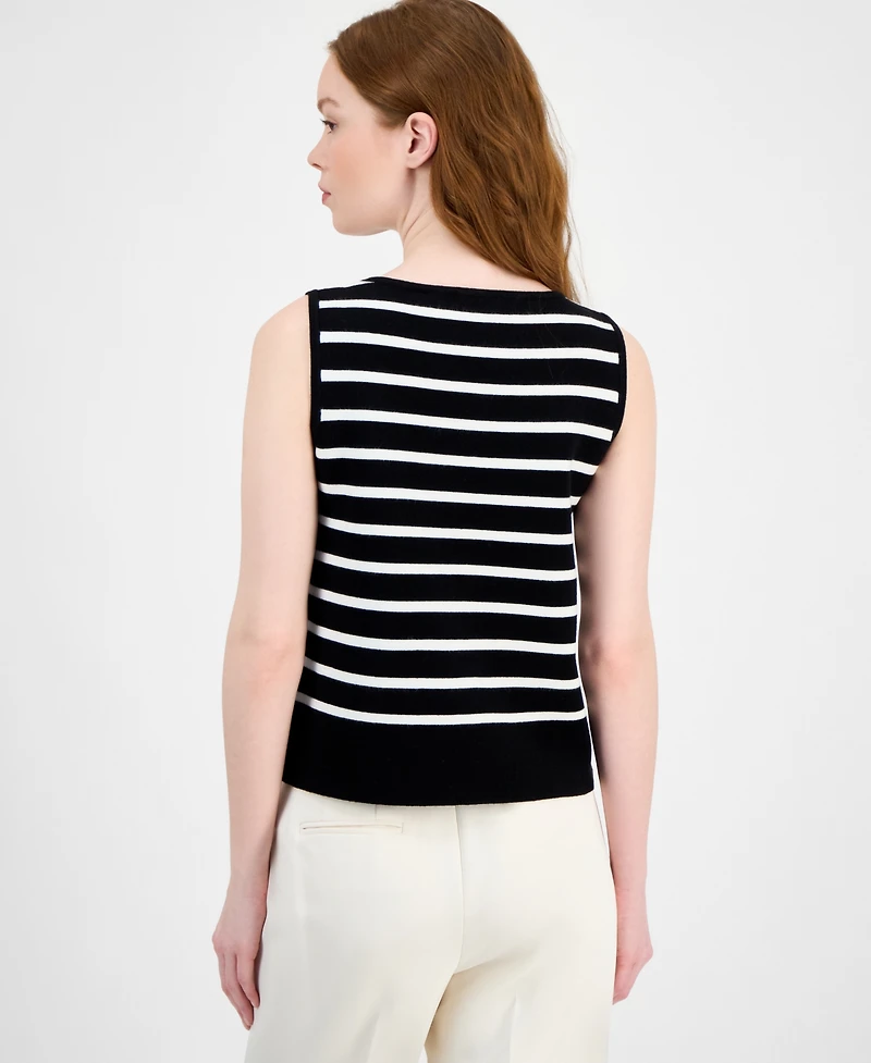 T Tahari Women's Striped Boat-Neck Sleeveless Sweater