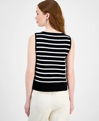 T Tahari Women's Striped Boat-Neck Sleeveless Sweater