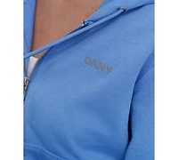 Dkny Sport Women's Cotton-Blend Stud-Logo Full Zip Hoodie