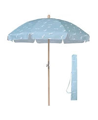 LAGarden Our Beach Portable Umbrella for Sand Beech Wood Pole Carry Bag with Printed Seagull Cute Garden Parasol