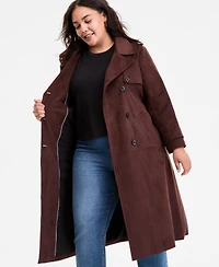 Bcbgmaxazria Plus Double-Breasted Faux-Suede Belted Trench Coat