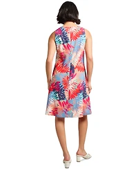Jones New York Petite Printed Linen-Blend Trapeze Dress