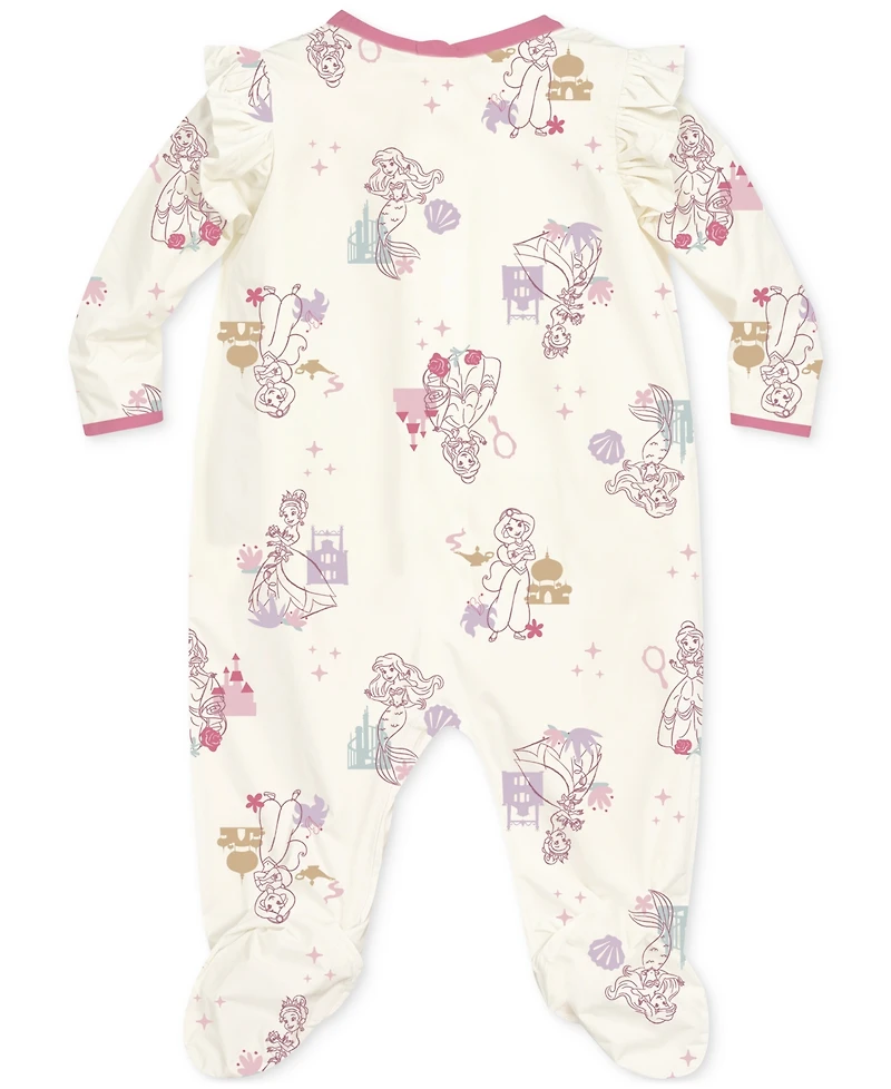 Disney Baby Girls Princesses Footed Coverall & Headband, 2 Piece Set