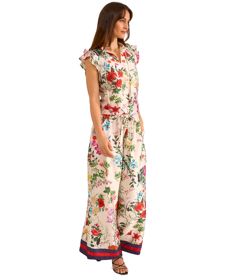 Vince Camuto Women's Satin Floral-Print Ruffled Sleeve Top