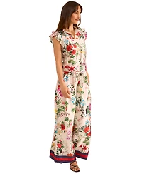 Vince Camuto Women's Satin Floral-Print Ruffled Sleeve Top