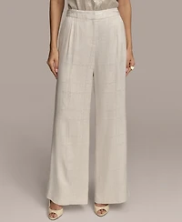 Donna Karan New York Women's Linen-Blend Jacquard Wide-Leg Pants, Regular & Petite