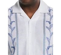 Cubavera Men's Big & Tall Classic-Fit Leaf Embroidered Panel Linen Blend Button-Down Camp Shirt