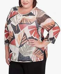 Alfred Dunner Plus Natural Instinct Tropical Mesh Top with Necklace